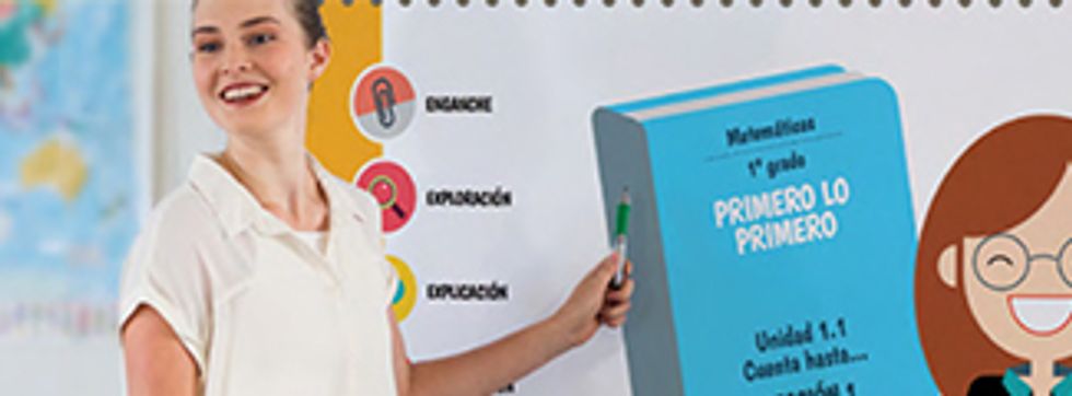 Teacher pointing to educational materials